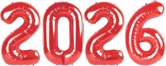 2026 Balloon Numbers - 40 Inch Red New Years Eve Party Supplies 2026, Nye Decor Party Decorations Happy New Year, New Years Eve Foil Party Balloons