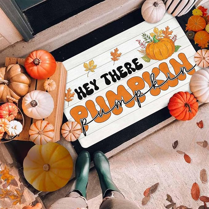InterestPrint Happy-Thanksgiving Fall Door Mat Fall Pumpkin Welcome Doormat, Seasonal Harvest Thanksgiving Vintage Rustic Low-Profile Floor Switch Mat for Indoor Outdoor