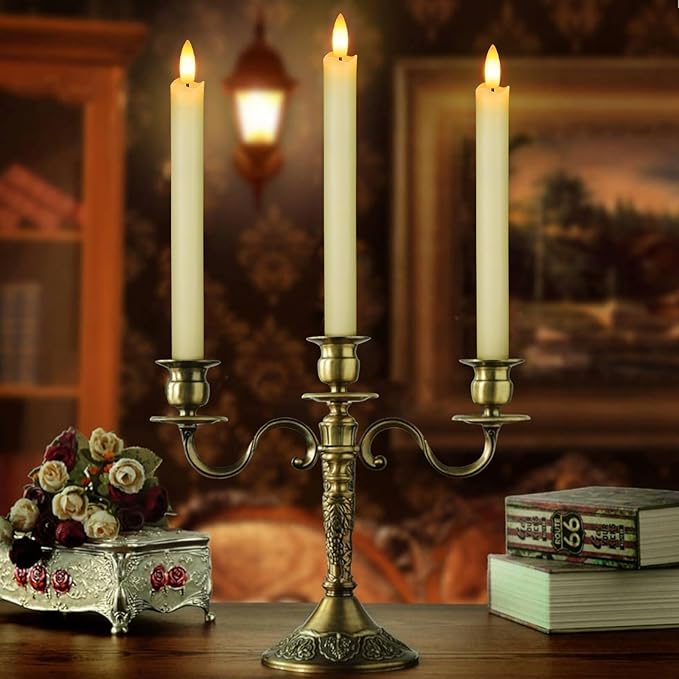 Flameless Candles with Remote: 8 Pack Battery Operated Window Candles 9.6" Real Wax LED Flickering Flameless Taper Candles 3D Wick Lights Halloween Christmas Wedding Birthday Party Decorations (Ivory)