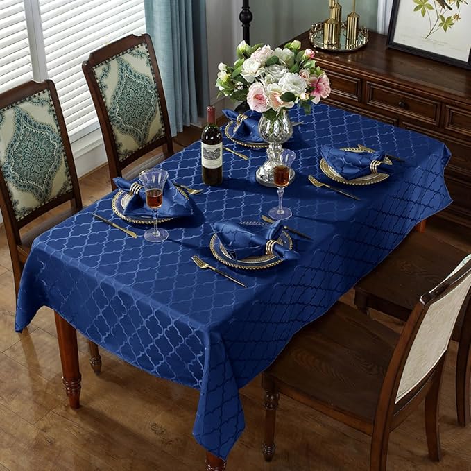 SASTYBALE Jacquard Tablecloth Flower Pattern Polyester Table Cloth Spill Proof Dust-Proof Wrinkle Resistant Table Cover for Kitchen Dining Tabletop Decoration (Square, 52" x 52" (4-6 Seats),Navy