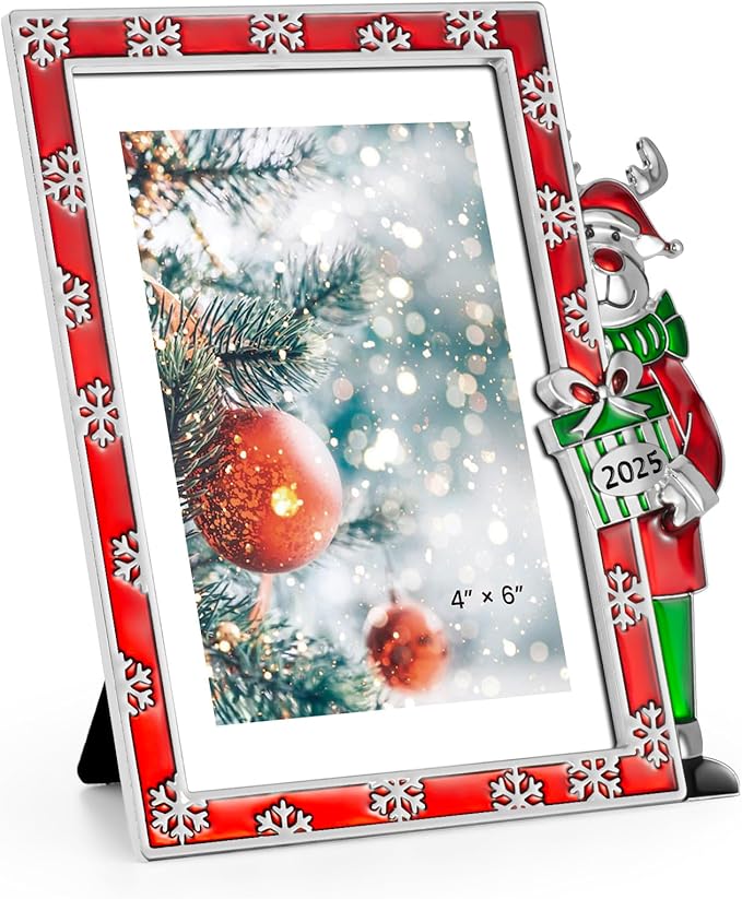 4x6 Christmas Photo Frame - 2025 Metal Reindeer Photo Frame High Definition Glass Display Pictures,Home Decor,Holiday Gifts,Christmas Decorations