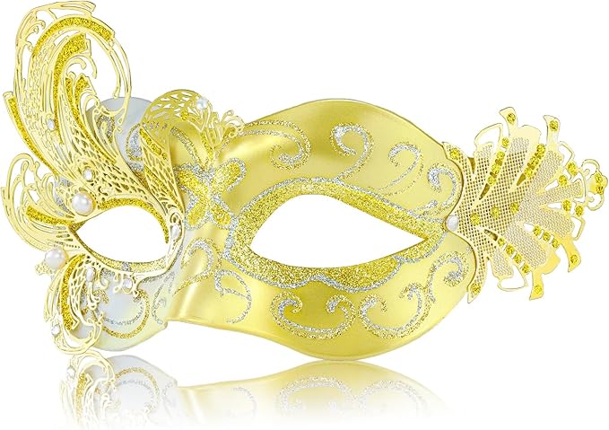 2025 New Gold Masquerade Mask for Women-Butterfly Party Masks for Adults Masquerade- Peacock Metal Filigree Venetian Mask-Perfect for Halloween Parties, Costume Party, Carnivals, Wedding