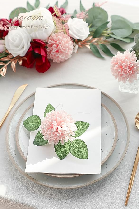 Floroom Artificial Dahlia Flowers 25pcs Real Looking Blush Foam Fake Roses with Stems for DIY Wedding Bouquets Pink Bridal Shower Centerpieces Floral Arrangements Party Tables Home Decoration