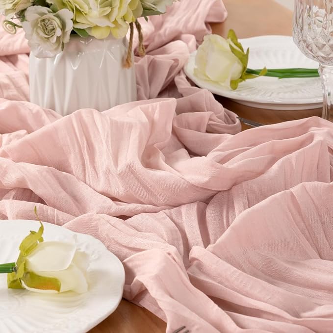 Dusty Pink Table Runner Cheesecloth Table Runner 14FT Farmhouse Table Runners 160 Inches Fall Table Decor Dining Room Centerpiece Wedding Boho Baby Shower Birthday
