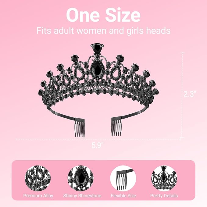Tiara Crown for Women, Headband Hair Accessories for Birthday Wedding Party Costume (C-Black)