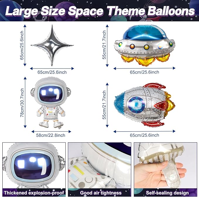 180 PCS Outer Space Birthday Party Decorations, Space Themed Party Decorations Includes Space Balloons, Backdrop, Galaxy Banner, Tablecloth, Plates, Cups, Cake Toppers for Kids Boys