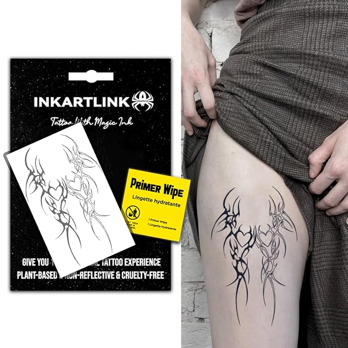 INKARTLINK Semi-Permanent Tattoos, Creative Party Mysterious Totem Tattoo, Exquisite and Realistic Design, Interesting Tattoo Experience, Cruelty-free, Non-reflective, Waterproof (Entwined Hearts)