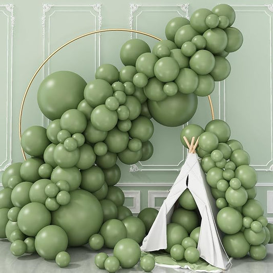 Double Stuffed Sage Green Balloons, Retro Olive Green Balloon Garland Kit Different Sizes 18/12/10/5 Inch Avocado Eucalyptus Green Latex Balloon Arch Kit for Jungle Safari Birthday Party Decorations