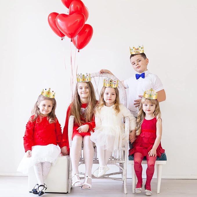 ZYNERY 47 PCS Golden Birthday Crowns with DIY Stickers Kit Paper Crown Party Hats for Kids Classroom School,Prince Princess Birth Decor Gift