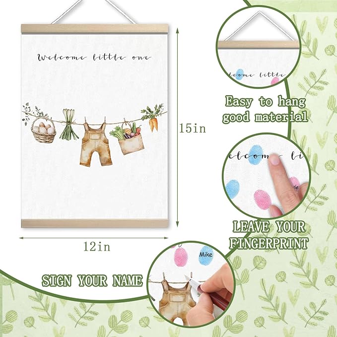 Locally Grown Baby Shower Decoration, Gender Reveal Party Decorations Gifts Ideas, Baby Shower Party Supplies, Thumbprint Hanging Paintings(12x15in)