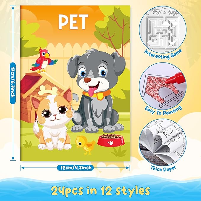 BenLouis Coloring Books for Kids With Stacking Crayons Set Mini Coloring Books Bulk for Ages 4-8-12 Small Activity Books for Birthday Party Gifts Goodie Bags Stuffers Travel（24+24Pcs Classic）
