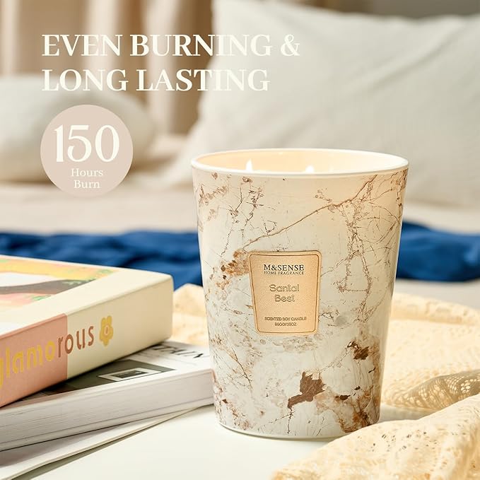 M&SENSE Extra Large Candle 35oz 150H Santal Scented, 3 Wick Highly Scented Jar Candles, XL Large Christmas Gift Candle for Women, Long Lasting Burning for Holiday, Thanksgiving, Christmas
