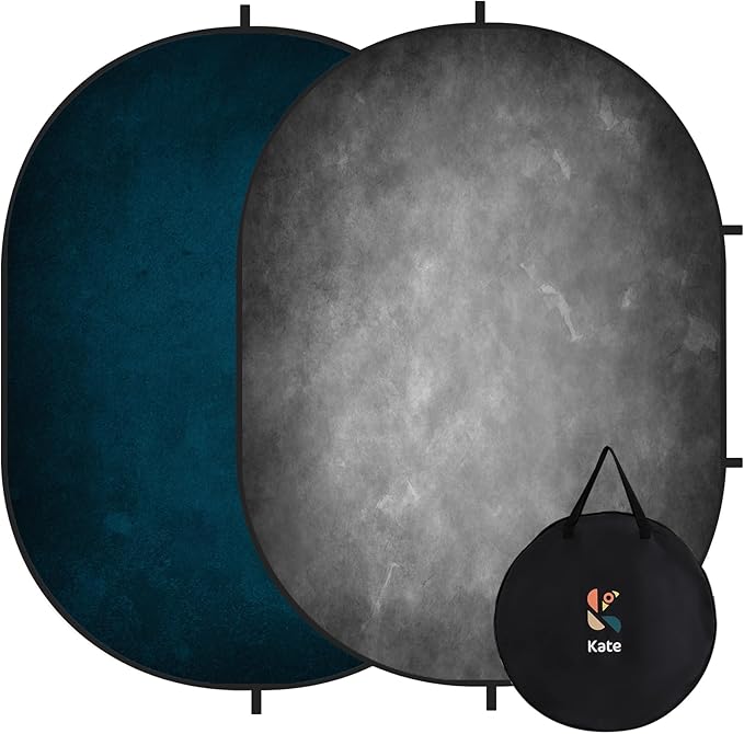 Kate Collapsible Backdrop Pop Up Photo Backdrops Grey Blue Portable for Headshot, for Portrait Photography, for Video, 5x6.5ft