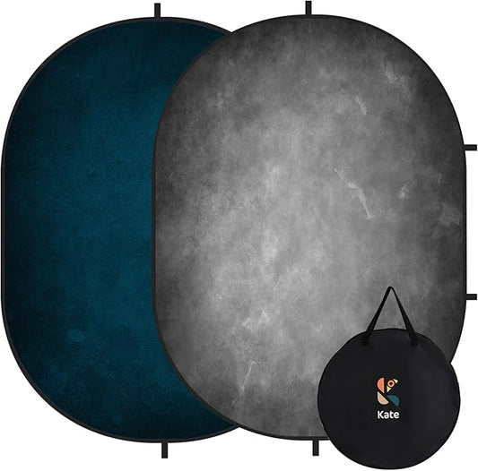 Kate Collapsible Backdrop Pop Up Photo Backdrops Grey Blue Portable for Headshot, for Portrait Photography, for Video, 5x6.5ft