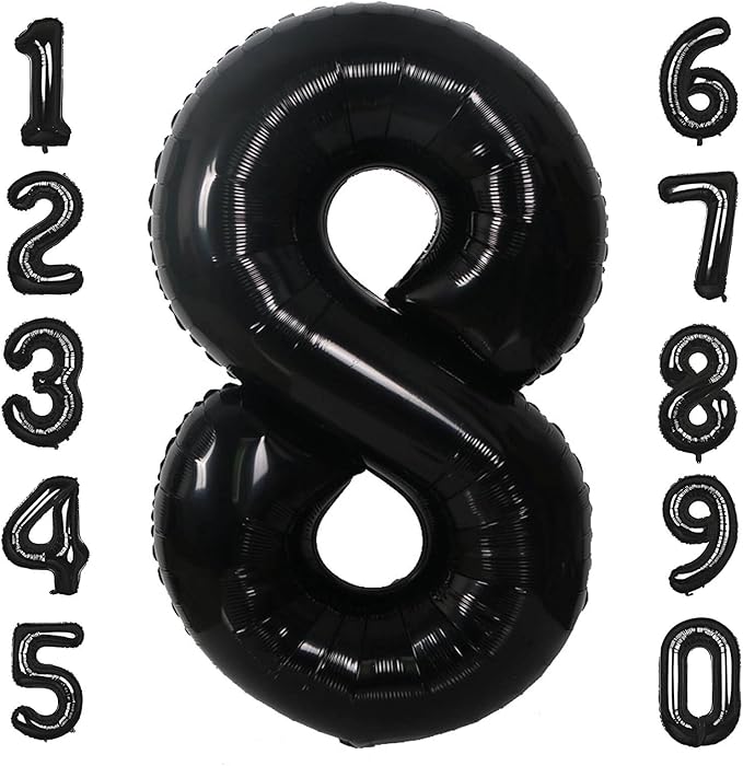 40 Inch Black Number 8 Balloons Helium Giant Black 8 Balloons for Birthday Party Decorations Anniversary Baby Shower Photo Shoot Supplies