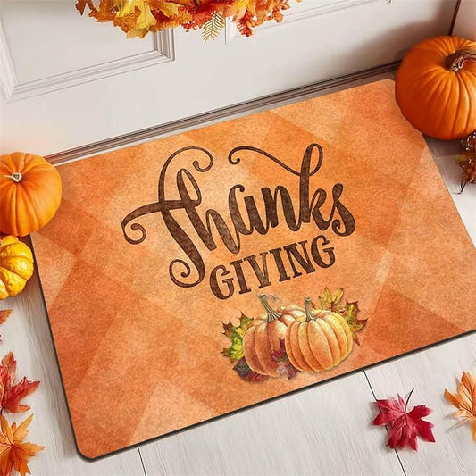 Fall Welcome Maple Leafs Decorative Door Mat, Autumn Thanksgiving Doormat for Indoor Outdoor Entrance Floor Mats,Fall Pumpkins Non Slip Harvest Vintage Decor Rubber Welcome Mats 30" x 18" Inch