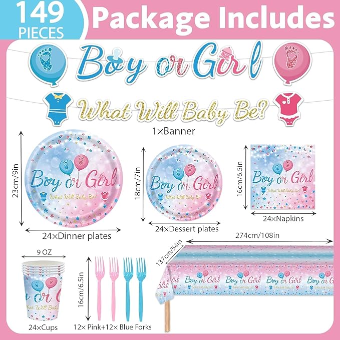 Gender Reveal Party Kit -Gender reveal party for new baby Set，Guess the Boy or Girl Gender Party Decorations，For Revelacion De Sexo De Bebe Big Gift Pack