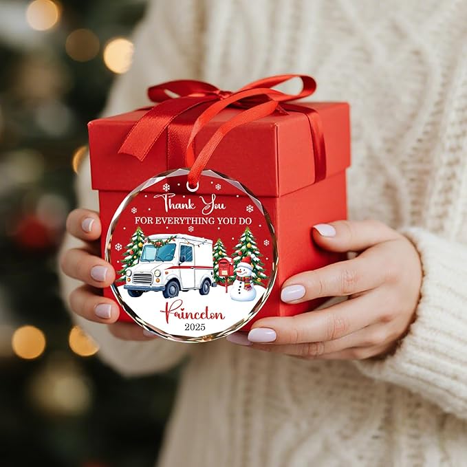 Custom Mail Carrier Christmas Tree Ornament 2025, Thank You for Everything You Do Glass Xmas Ornaments, Gifts for Mailman Postal Carriers, Personalized Name Postal Worker Ornament Merry Christmas