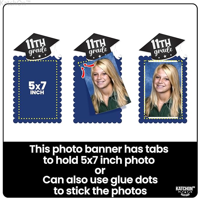 KatchOn, K-12 Graduation Photo Banner 5x7 - Large, 10 Feet | Kindergarten to 12th Grade for Junior/Middle, High/Senior Graduation Decorations 2025 | Yellow and Blue Grad Party Decorations 2025