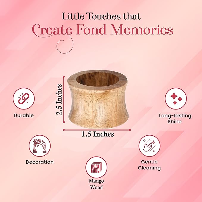 Wooden Napkin Rings Set of 12 - Handcrafted Napkin Holder for Dinner Table Decoration, Weddings, Home, Kitchen, Decor, Dinner, Parties, Every Day Use - Durable, Versatile (Brown)- CLEENTABLE