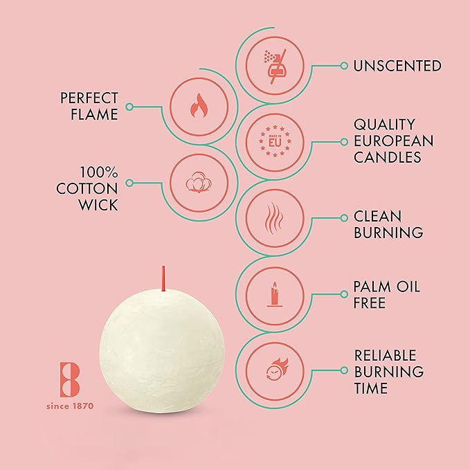 BOLSIUS 3 Pack Ivory Rustic Ball Pillar Candles - 3 Inch - Premium European Quality - Includes Natural Plant-Based Wax - Unscented 25 Hour Party Décor and Wedding Candles