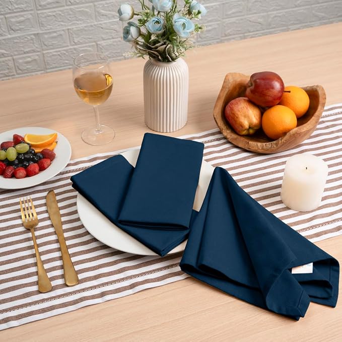 Blue Needles Solid Cloth Napkins Set of 12 Crystal Teal 100% Cotton Dinner Napkins 18x18 inches - Soft, Reusable, Absorbent & Washable Fall Thanksgiving Linen, Ideal for Events, Parties & Everyday Use