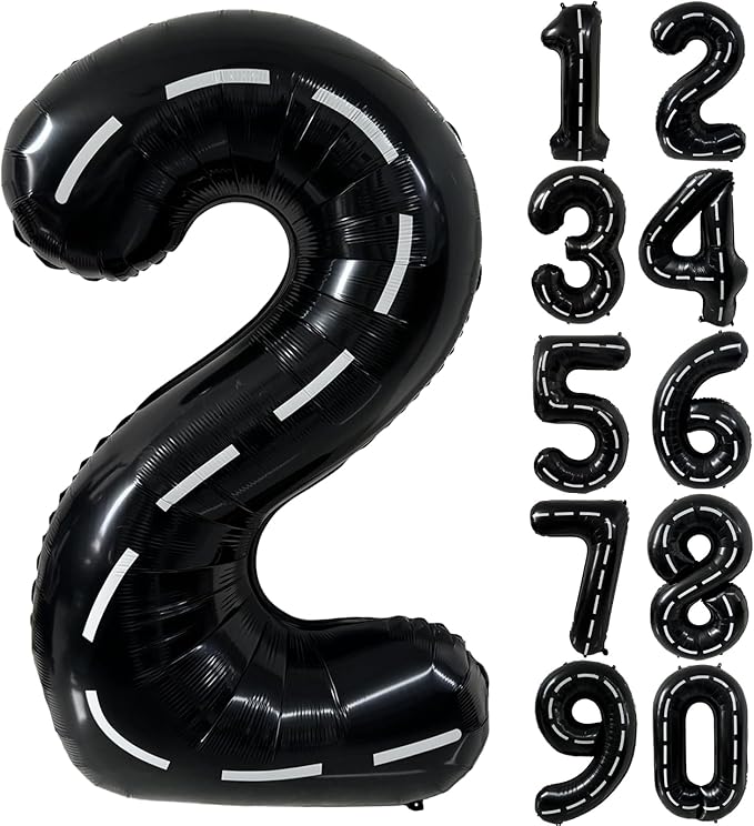 40 Inch Race Car Black Number Balloons Race Car Birthday Party Balloons Large Black Number 2 Balloons Boys 2nd Birthday Party Race Car Theme Party Decorations Supplies（Digital 2）
