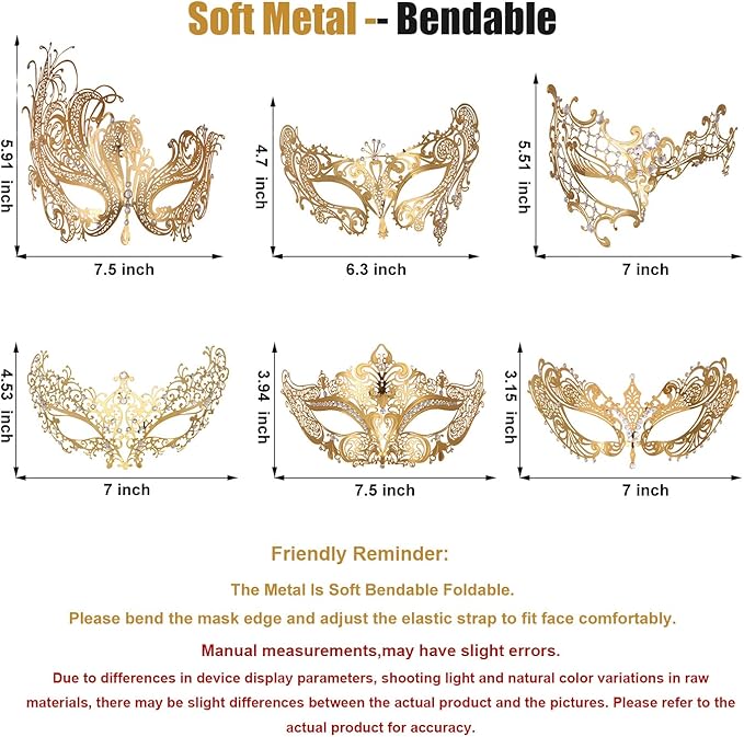 Masquerade Mask for Women Shiny Laser Cut Metal Rhinestone Mask Party Porm Ball Mask