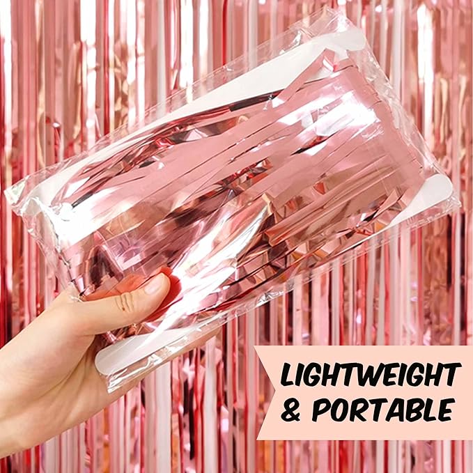 3 Pack Rose Gold Foil Fringe Curtains Backdrop, 3.28 x 6.6 Ft Metallic Streamers Tinsel Curtains Background for Photo Booth, Birthday, Halloween, Christmas, Thanksgiving, New Year Party Decorations