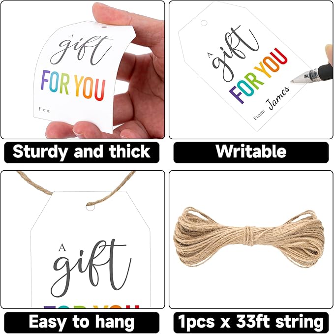 G2PLUS 50Pcs A Gift for You Tags - 3.3x2.2 in White Paper Name Tags with String, Gift Wrapping Hangtag for Wedding Baby Shower Birthday Christmas