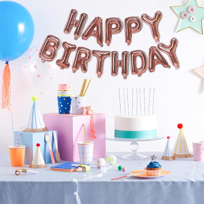 75pcs 16" Happy Birthday Balloon Banner, Pink Rose Gold Balloons Letters, Personalized Mylar Foil Birthday Decorations includes 2 Sets A- Z, 1 set Number 0-9 "HAPPY BIRTHDAY" letters