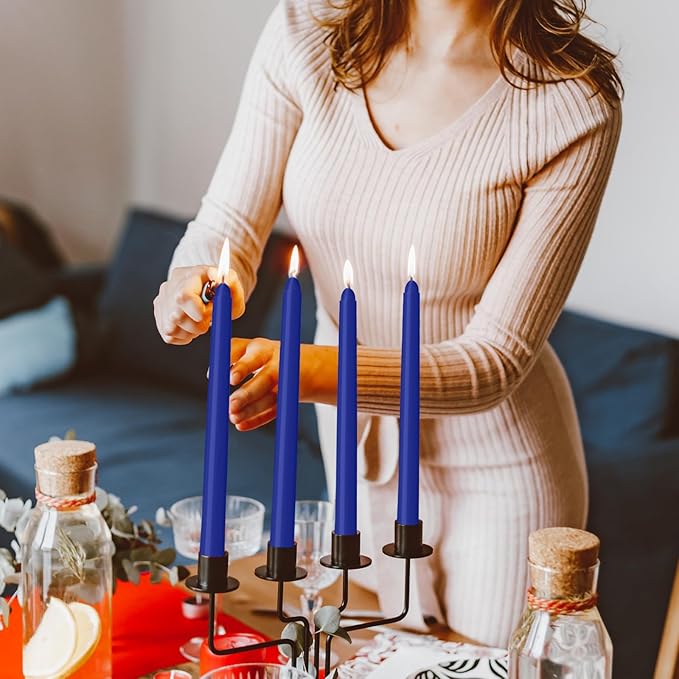4 Pack Blue Taper Candles - Taper Candles 10 Inch Dripless, Smokeless & Unscented - 8 Hours Long Burning - Ideal for Weddings, Dinner Parties, and Home Decor