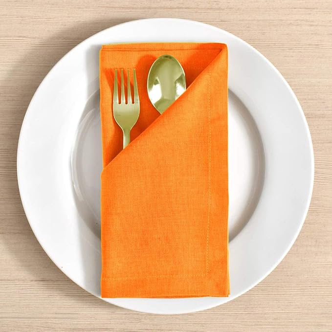TARAN LIVING Cloth Napkins Fall Decorations Table Napkin Reusable Washable Halloween Dining Linen Cotton Cloth Napkin Christmas Hotel Home Party Decor Set of 12, 18"x18" - Orange