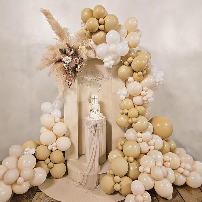 Nude Balloons Double Stuffed, Different Sizes Tan Brown Balloon Garland Arch Kit, 18 12 10 5inch Beige Neutral Apricot Latex Helium Balloons for Teddy Bear Birthday Boho Baby Shower Party Decorations