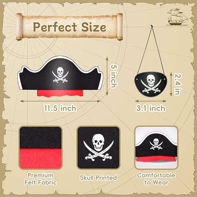 Legigo 12 Pcs Pirate Hat with Eye Mask - Classic Costume Cap Accessories for Pirate Party Cosplay Caribbean Dress, Black