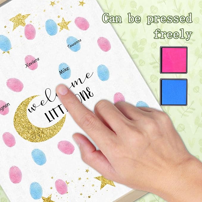 Moon and Stars Baby Shower Sign, Twinkle Little Stars Shower Signs, Gender Reveal Party Decorations Gifts Ideas, Baby Shower Party Supplies, Thumbprint Hanging Paintings(12x15in)