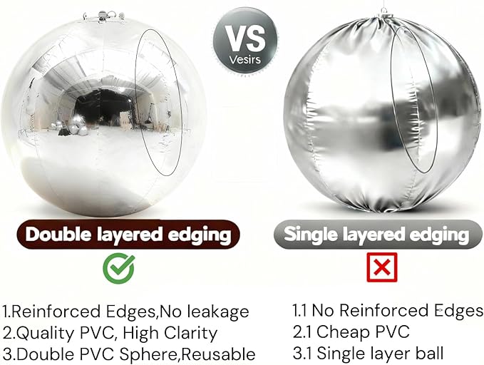 6PCS Silver Inflatable Mirror Ball,Big Shiny Balls Inflatable,Reusable PVC Mirror Balls,Large Hanging Balloon Disco Ball with Air Pump for Wedding Event Birthday Party Decor