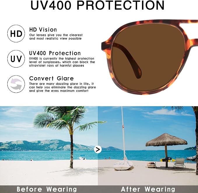 YDAOWKN Retro Square Aviator Sunglasses for Womens Mens Vintage 70s Double Bridge Sun Glasses