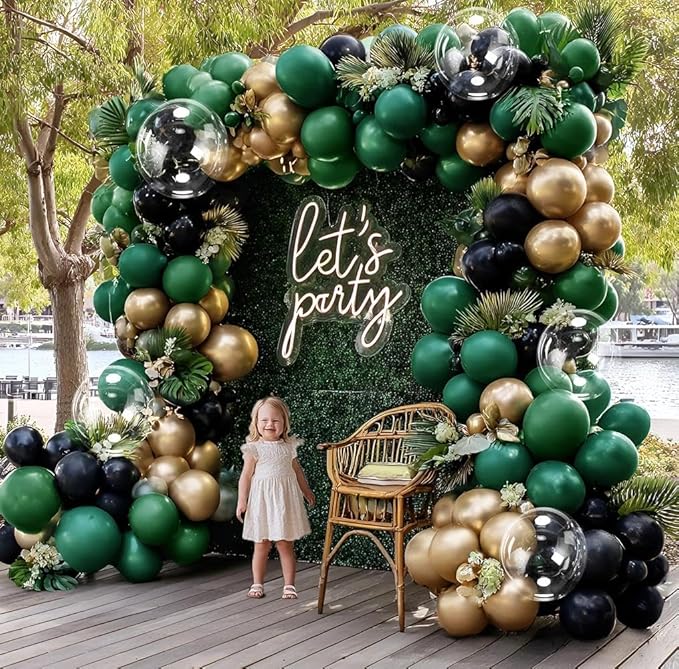 Dark Green Black Balloon Arch Double Stuffed Emerald Hunter Green Black Gold Balloon Garland Kit for Birthday Christmas Wedding Bridal Baby Shower Jungle Graduation New Year Party Decor