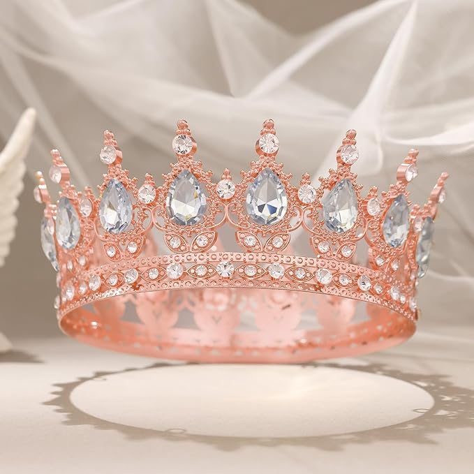 Rose Gold Crown for Women Crystal Tiara and Queen Crown for Girl Wedding Headband for Bride Hair Accessories for Costume Birthday Party Cake Decoration Prom