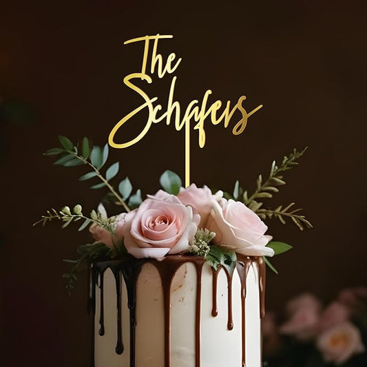 Wedding Cake Topper Custom Bride Groom Last Name Personalized Cake Decoration Anniversary Engagement Cake Topper in Acrylic D2 (Stadella)