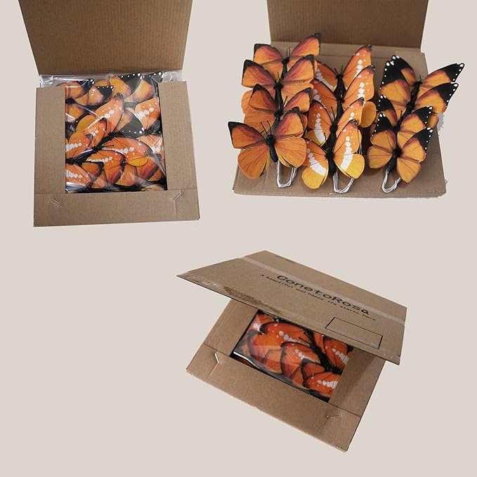ConetoRosa 12PCS 2Sizes 3D Butterfly Decor - Fake Butterflies for Home, Room, Bedroom, Nursery Decor & Wedding, Christmas Party (Orange)