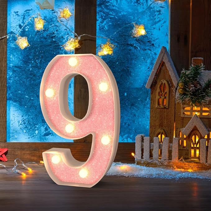 Marquee Numbers Light up LED, Pink Glitter Plastic Numbers Sign, Night Light Decor for Graduation Engagement Wedding Baby Shower Birthday