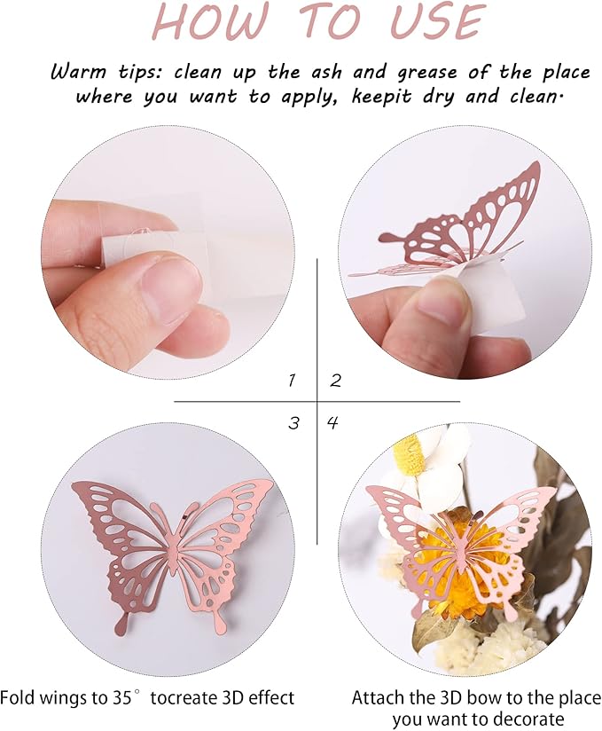 40 PCS Lively 3D Butterfly Cupcake Toppers - Laser Cut Hollow Butterfly Cake Decorations for Baby Shower, Wedding, Anniversary & Birthday Parties - Mixed Styles, Rose Gold