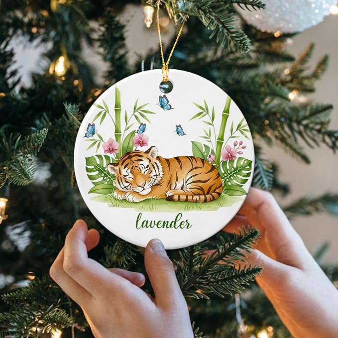 Baby Tiger Ceramic Ornament, Personalized Choose Name Tiger Lover Ornament, Gift for Son Daughter from Dad Mom, Customized Wildlife Ornaments, Tigers Animal Christmas Decoration, Safari Keepsake