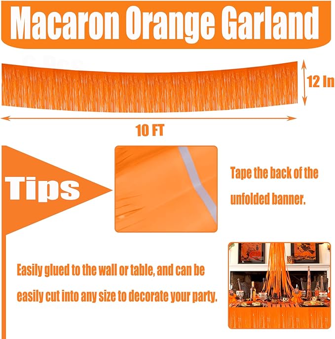 6 Pack 10 Feet Foil Fringe Garland Metallic Tinsel Streamers Banner Wall Hanging Curtain Backdrop for Parade Floats, Bachelorette, Wedding, Birthday, Halloween, Christmas Party Decorations(Orange)