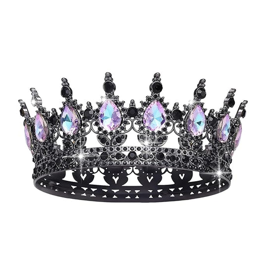 Queen Crown Rhinestone Wedding Crowns and Tiaras for Women Costume Party Hair Accessories Princess Birthday Crown Crystal Bridal Crown (Black Moonlight Purple)