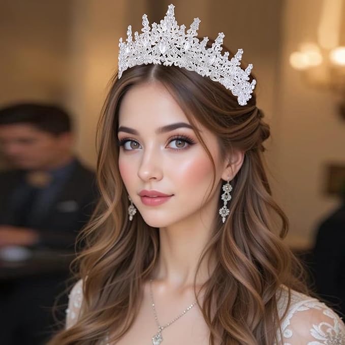 Bride Rhinestones Tiara Silver Crystal Princess Queen Crowns Headband for Women Wedding Birthday Halloween Prom Pageant Party Coming of Age Ceremony,Photo Props (HG828-Silver White)