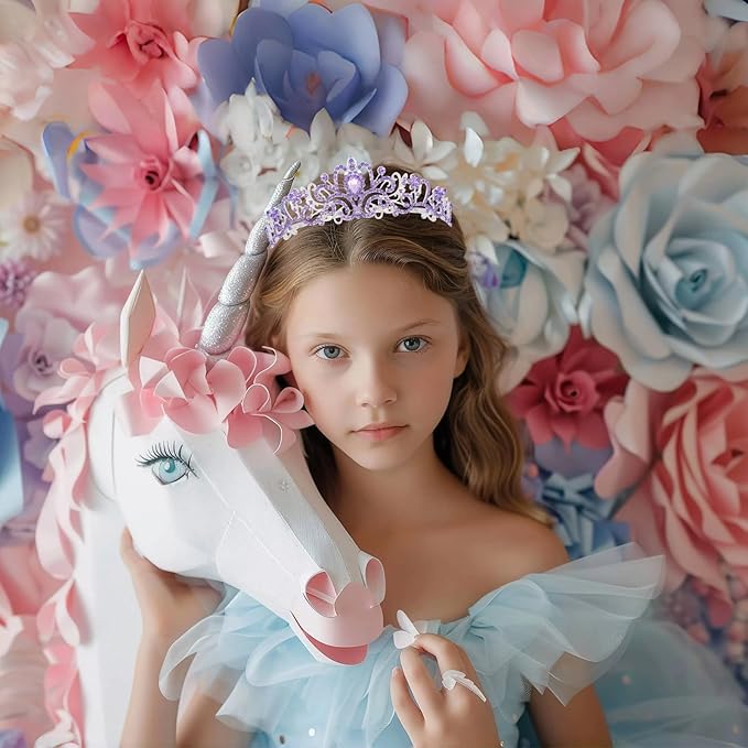 Schmoopy Tiara Crown for Women, Crystal Tiara for Bridal Prom Queen Birthday Birthday Party (A-Purple)