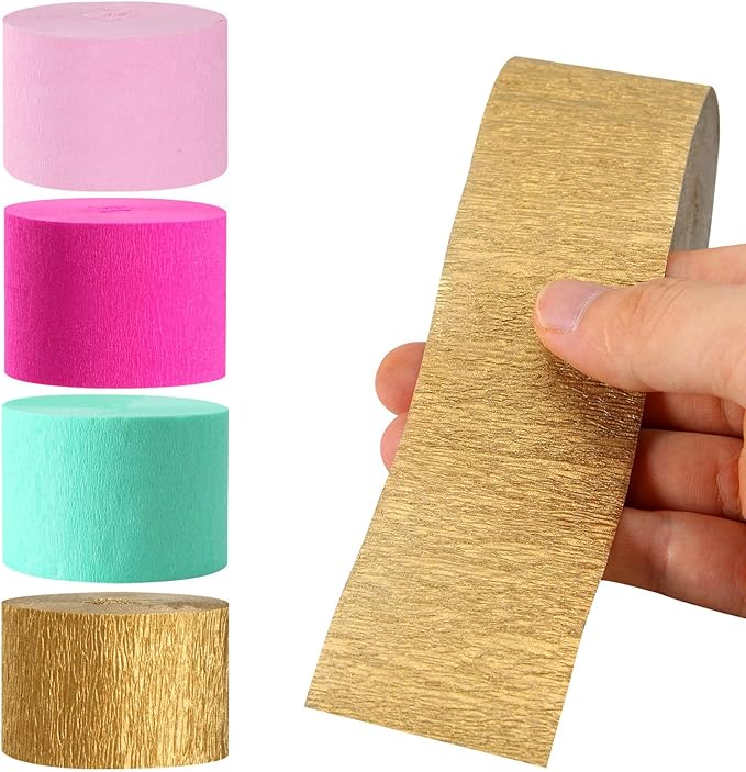 Mint-Blush Hot-Pink Gold Party-Decorations Streamers - 8 Rolls Birthday Baby Bridal Shower Wedding Crepe Tissue Paper Streamer,Bachelorette Engagement Garland Decor Panduola
